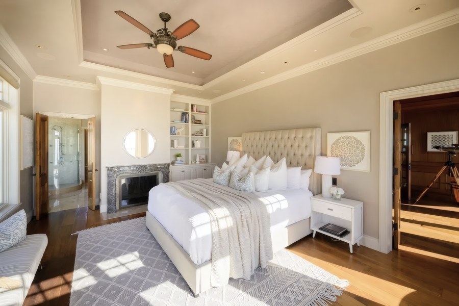 Painted built-ins, crown and casings brushed by hand, a beach home on the Aptos coast